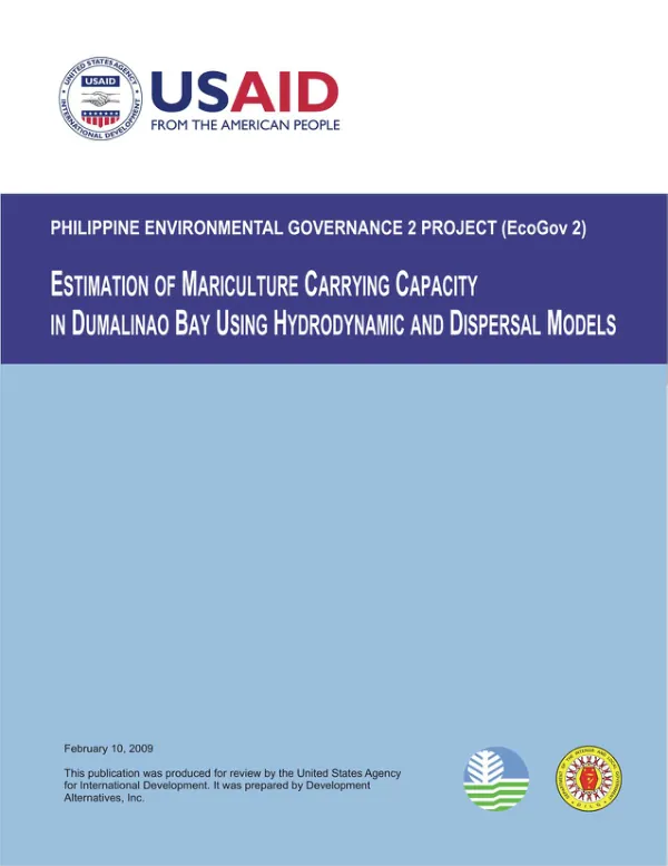 Estimation of mariculture carrying capacity in Dunalinao Bay using hydrodynamic and dispersal models