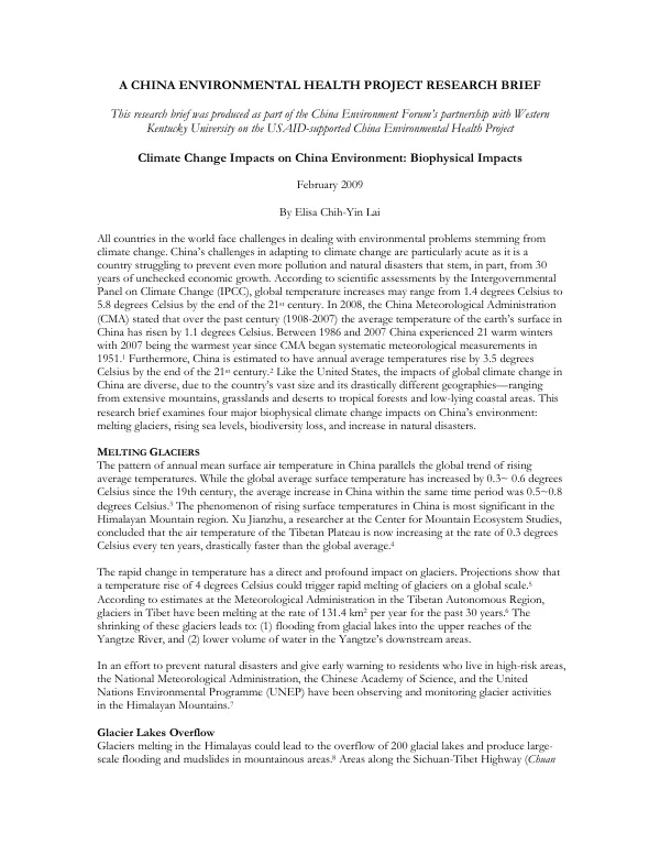 Climate change impacts on China environment: biophysical impacts