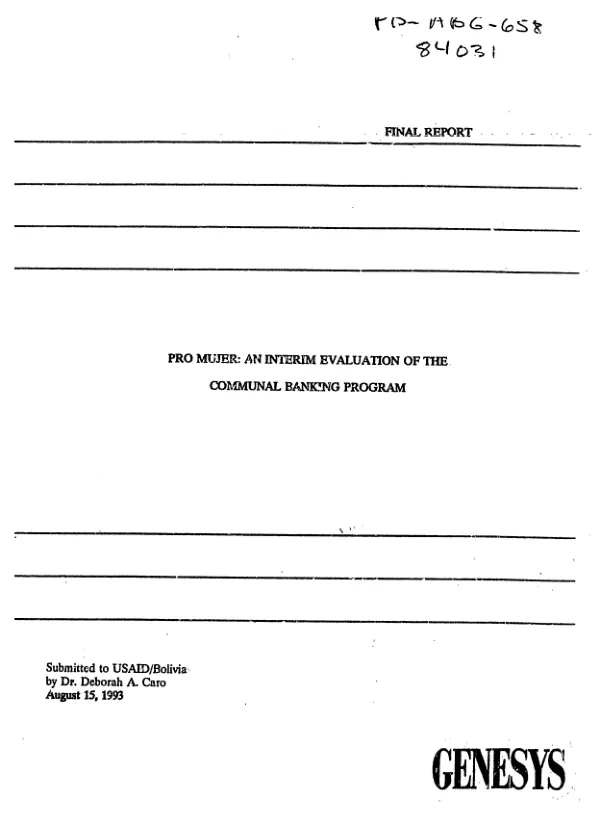 PRO MUJER : an interim evaluation of the communal banking program