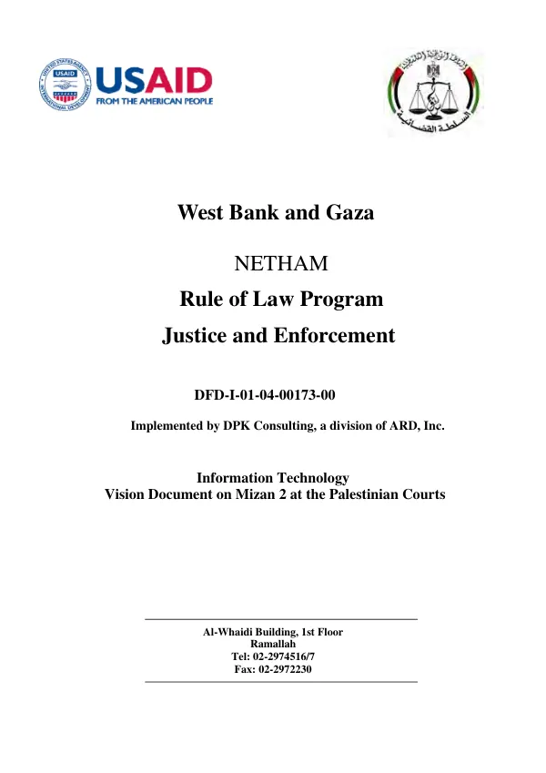Information technology : vision document on Mizan 2 at the Palestinian Courts
