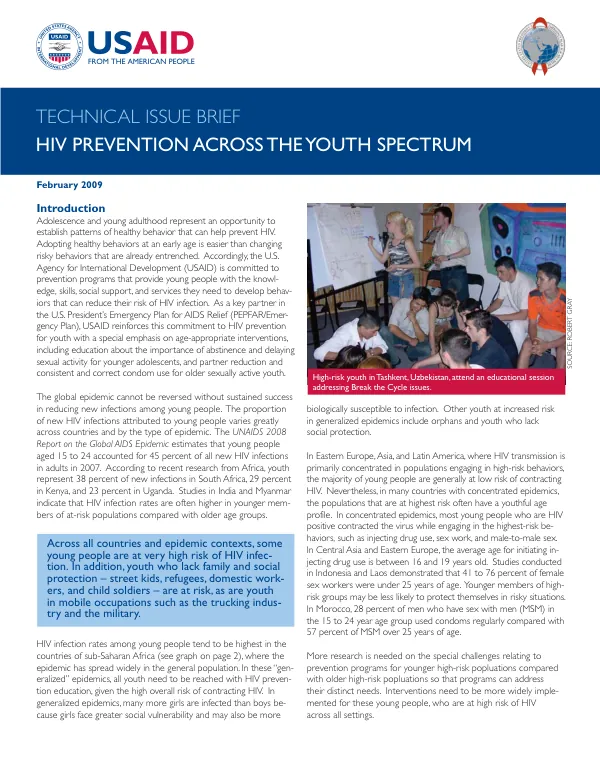 Technical issue brief : HIV prevention across the youth spectrum