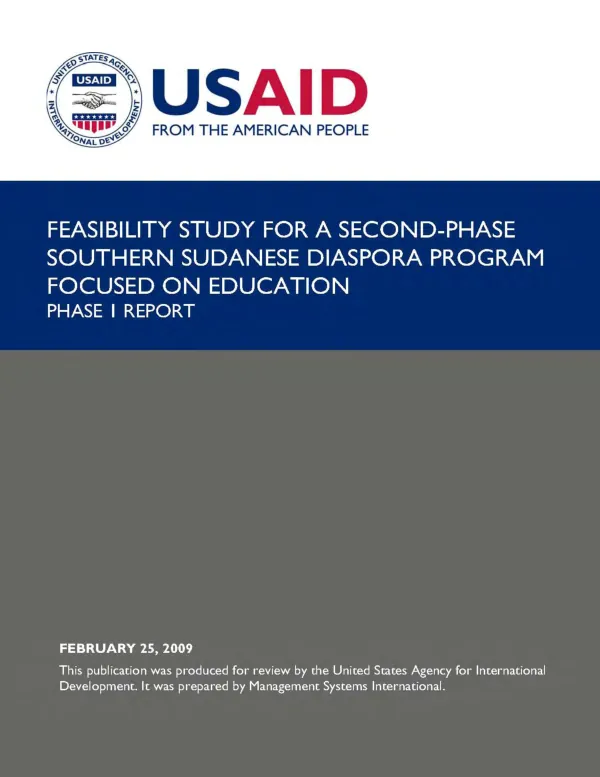 Feasibility study for a second-phase southern Sudanese diaspora program focased on education : phase I report