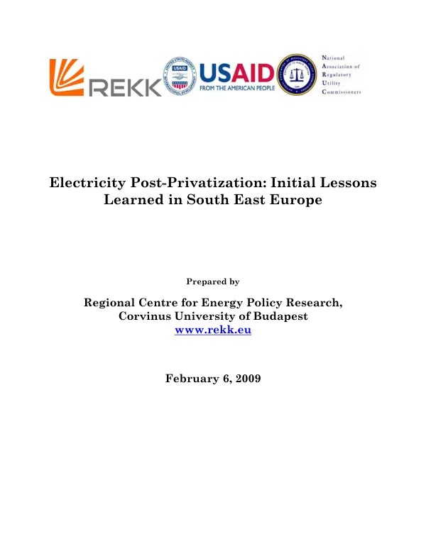 Electricity post-privatization : initial lessons learned in South East Europe