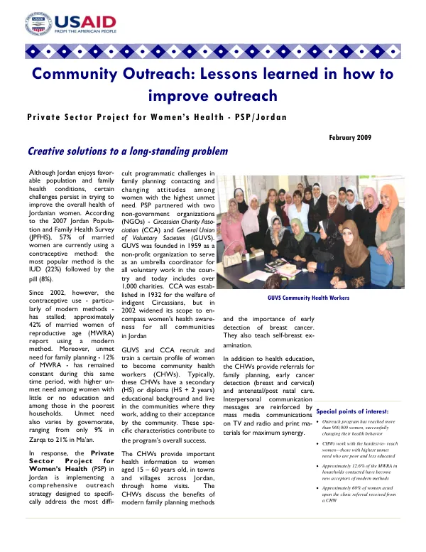 Community outreach : lessons learned in how to improve outreach