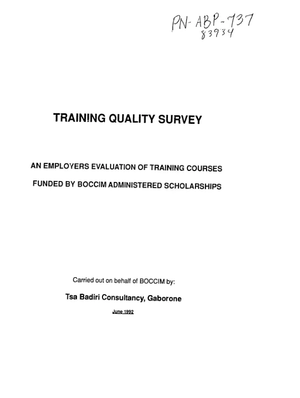 Training quality survey : an employers evaluation of training courses funded by BOCCIM administered scholarships