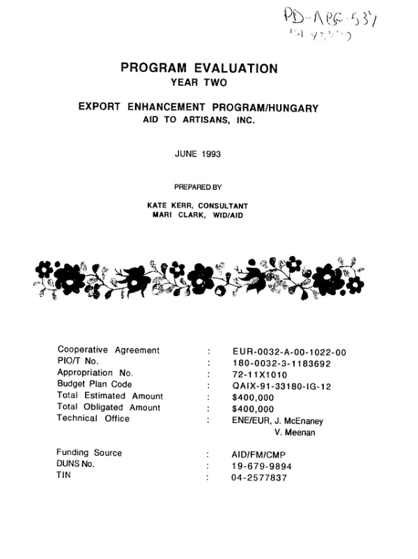 Program evaluation year two : export enhancement program/Hungary, Aid to Artisans, Inc.