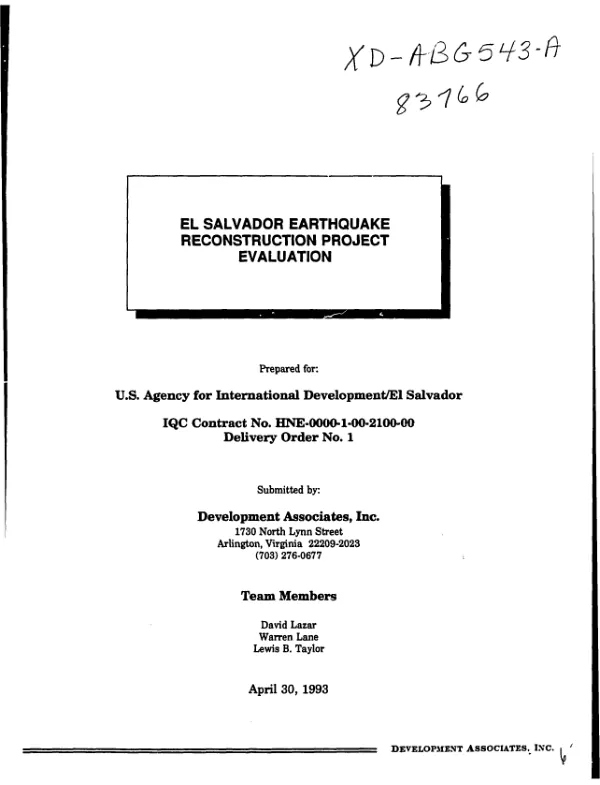El Salvador earthquake reconstruction project evaluation