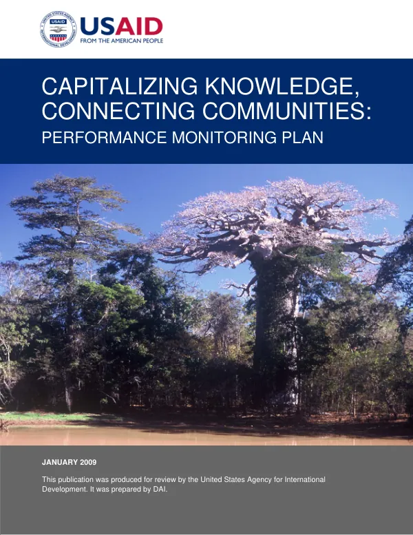 Capitalizing knowledge, connecting communities : performance monitoring plan