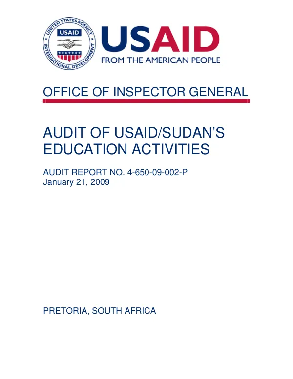 Audit of USAID/Sudan"s education activities