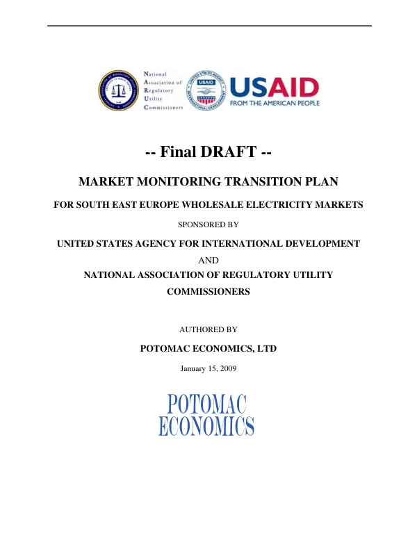 Market monitoring transition plan for South East Europe wholesale electricity markets