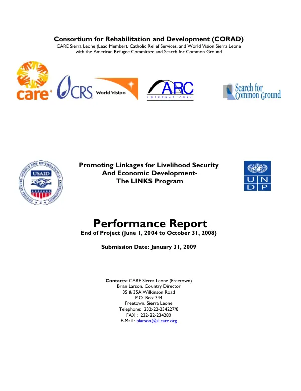 Promoting linkages for livelihood security and economic development : the LINKS promgram -- performance report : end of project (June 1, 2004 to October 31, 2008)