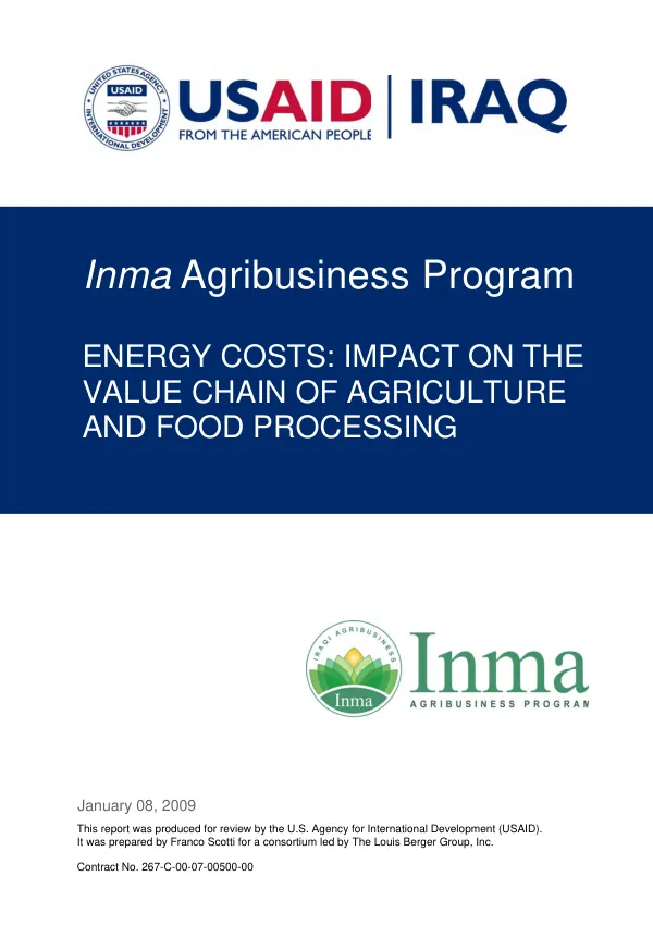 Energy costs : impact on the value chain of agriculture and food processing