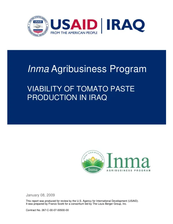 Viability of tomato paste production in Iraq