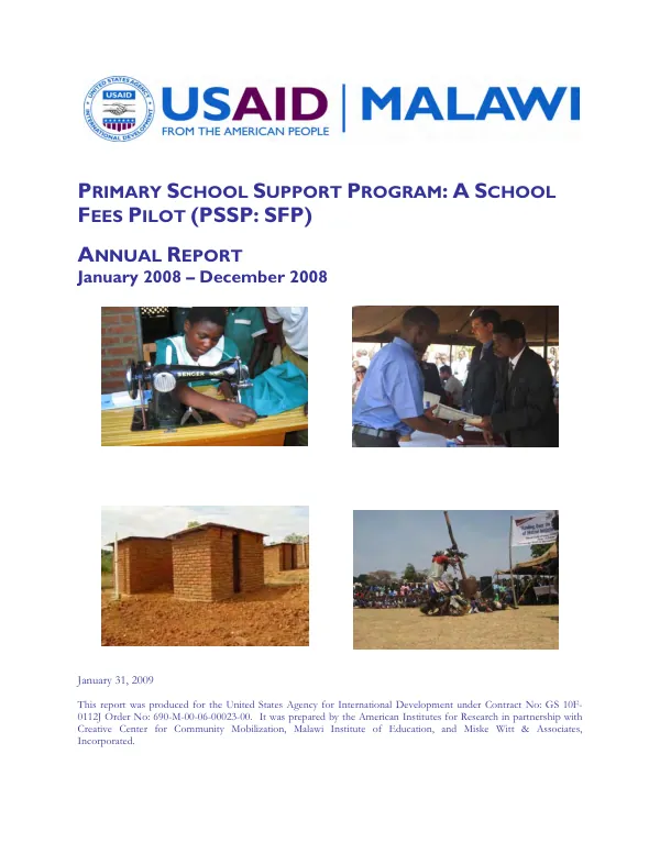 Primary school support program : a school fees pilot (PSSP:SFP) - annual report, January 2008-December 2008