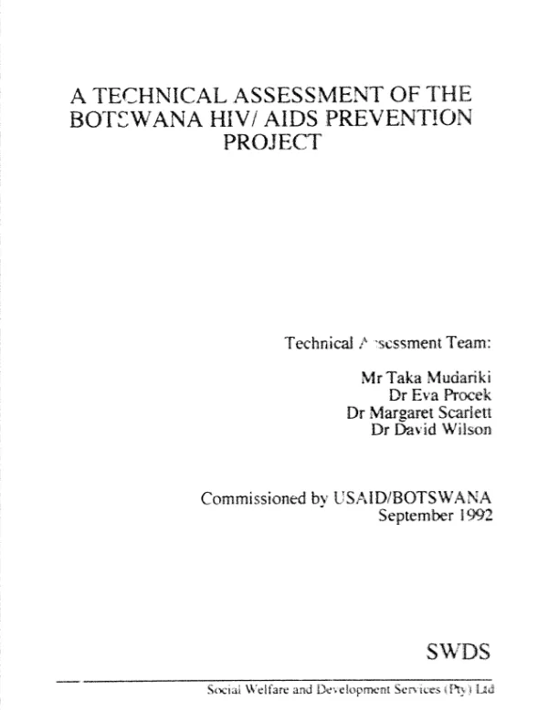 Technical assessment of the Botswana HIV/AIDS prevention project