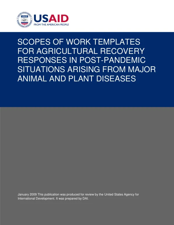 Scopes of work templates for agricultural recovery responses in post-pandemic situations arising from major animal and plant diseases
