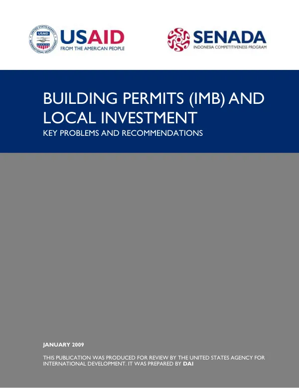 Building permits (IMB) and local investment : key problems and recommendations
