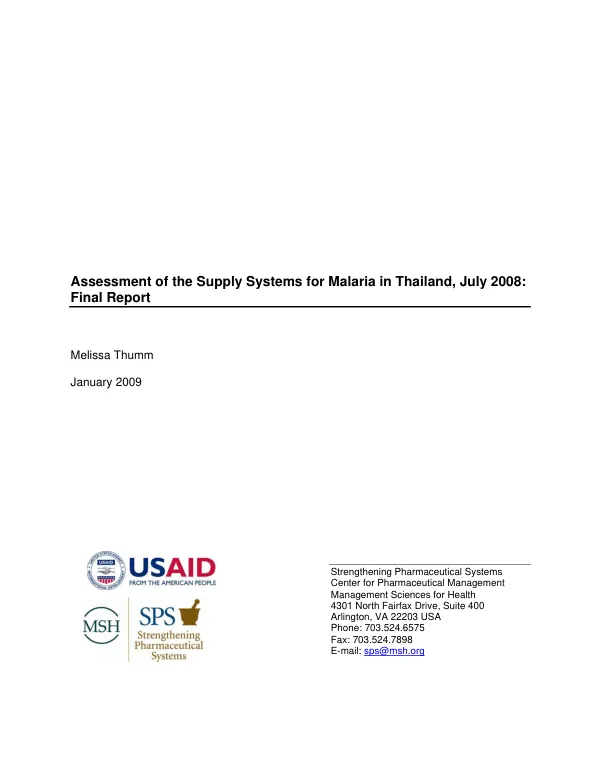 Assessment of the supply systems for malaria in Thailand, July 2008 : final report