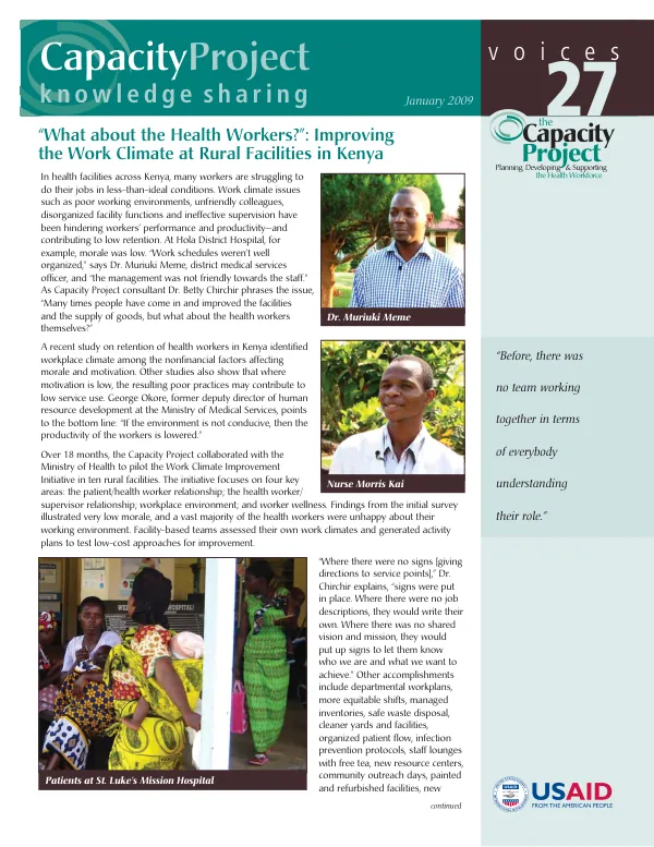 "What about the health workers?" : improving the work climate at rural facilities in Kenya