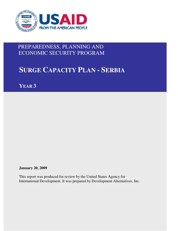 Preparedness, planning and economic security program : surge capacity plan -- Serbia, year 3