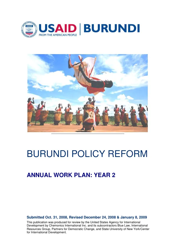 Burundi policy reform : annual work plan -- year 2