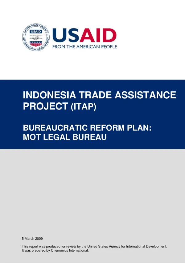 Bureaucratic reform plan : MOT (Ministry of Trade) Legal Bureau