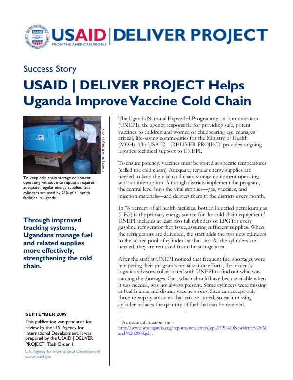 USAID | DELIVER PROJECT Helps Uganda Improve Vaccine Cold Chain
