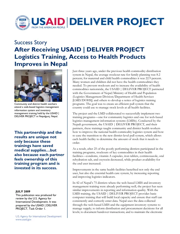 After Receiving USAID | DELIVER PROJECT Logistics Training, Access to Health Products Improves in Nepal
