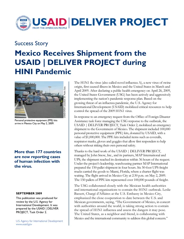 Mexico Receives Shipment from the USAID | DELIVER PROJECT during HINI Pandemic