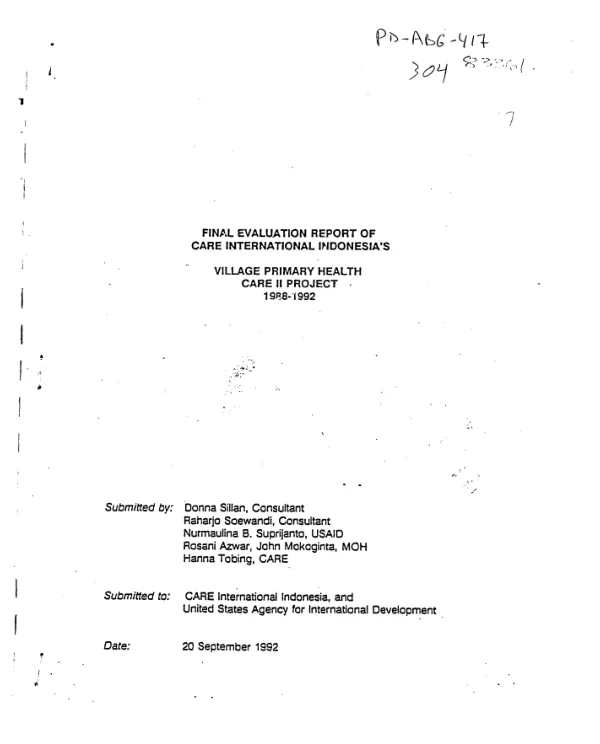 Final evaluation report of CARE International Indonesia's village primary health CARE II project, 1988-1992