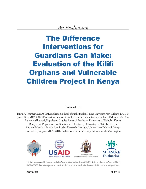The Difference Interventions for Guardians Can Make:Evaluation of the Kilifi Orphans and Vulnerable Children Project in Kenya