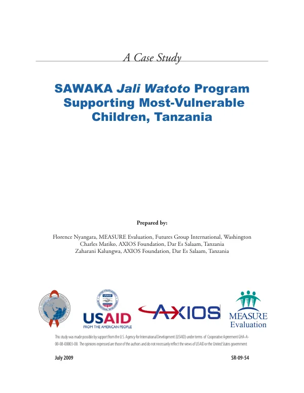 SAWAKA Jali Watoto Program Supporting Most-Vulnerable Children, Tanzania: A Case Study