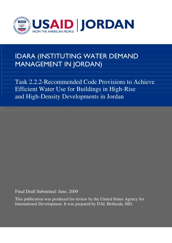 IDARA (Instituting Water Demand Management in Jordan) Task 2.2.2-Recommended Code Provisions to Achieve Efficient Water Use for Buildings in High-Rise and High Density Developments in Jordan