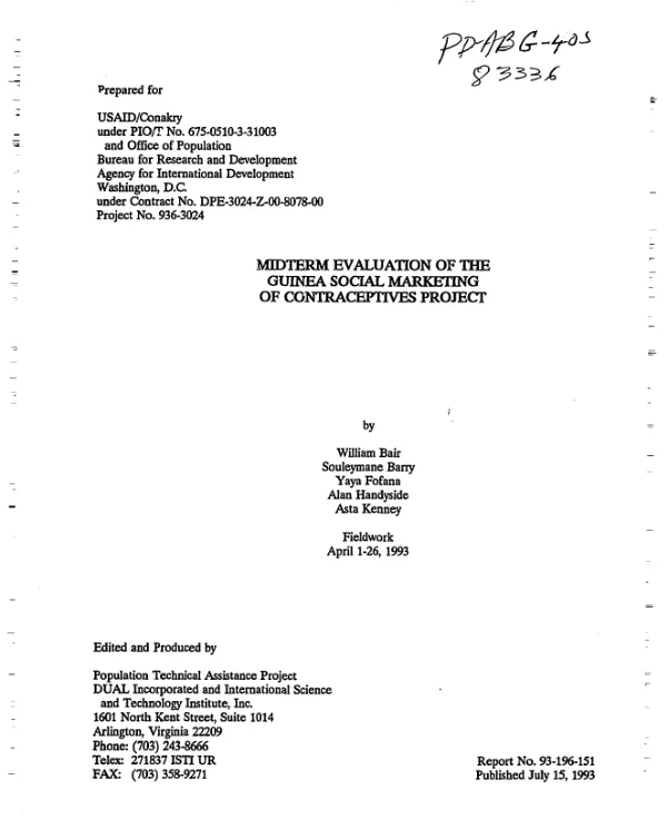 Midterm evaluation of the Guinea social marketing of contraceptives project