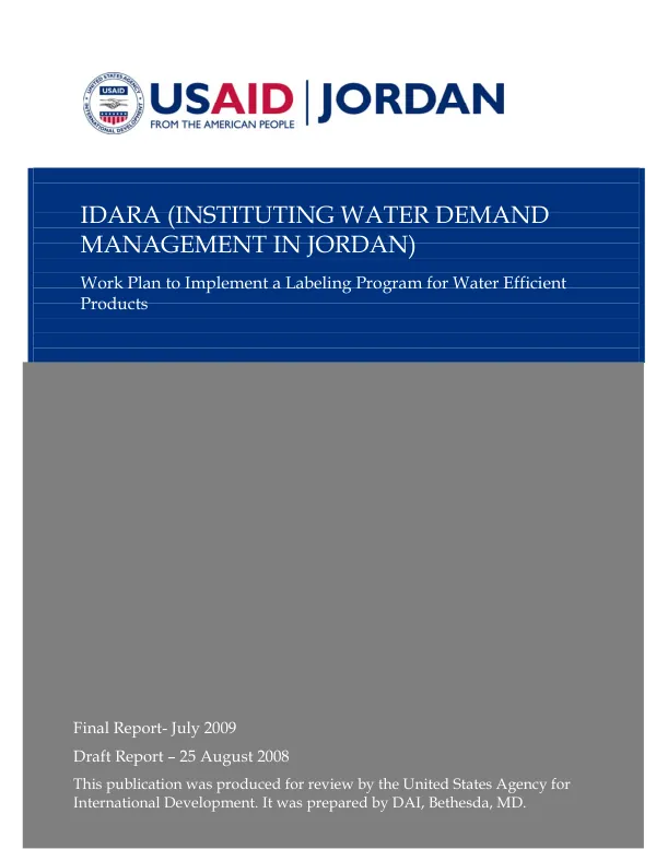 IDARA (Instituting Water Demand Management in Jordan) Work Plan to Implement a Labeling Program for Water Efficient Products