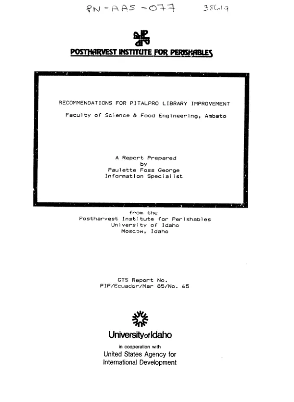 Recommendations for Pitalpro library improvement, Faculty of Science & Food Engineering, Ambato