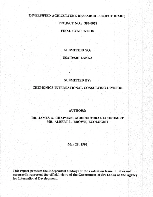 Diversified agriculture research project (DARP), project no. 383-0058 : final evaluation
