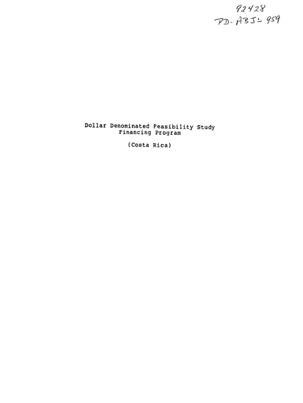 Dollar denominated feasibility study financing program : (Costa Rica)