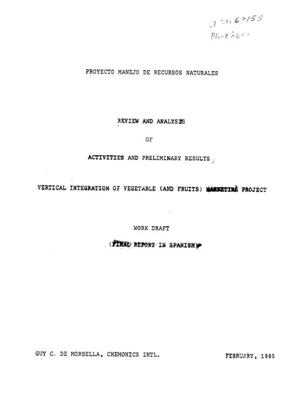 Review and analysis of activities and preliminary results : vertical integration of vegetable (and fruits) marketing project