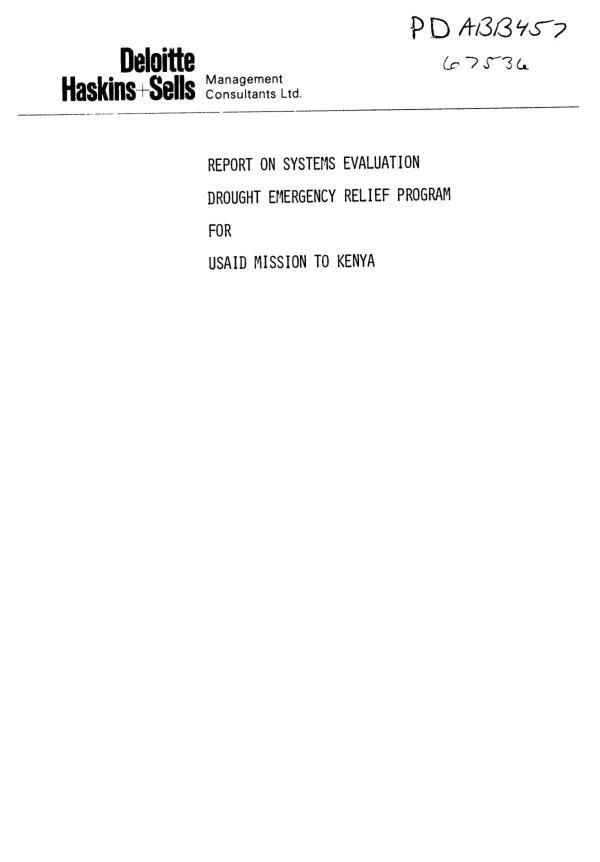 Report on systems evaluation : drought emergency relief program for USAID mission to Kenya