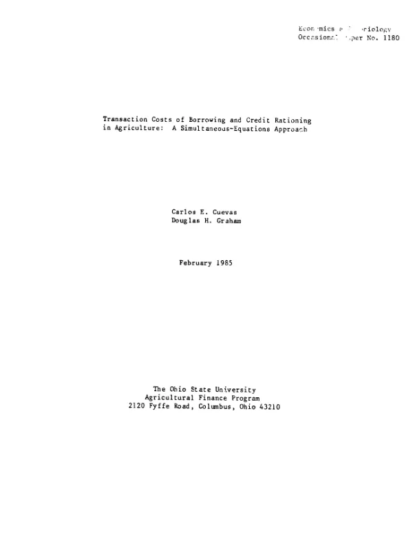 Transaction costs of borrowing and credit rationing in agriculture : a simultaneous - equations approach