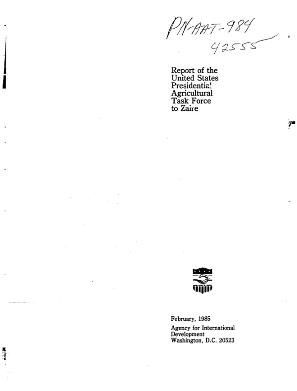 Report of the United States Presidential Agricultural Task Force to Zaire