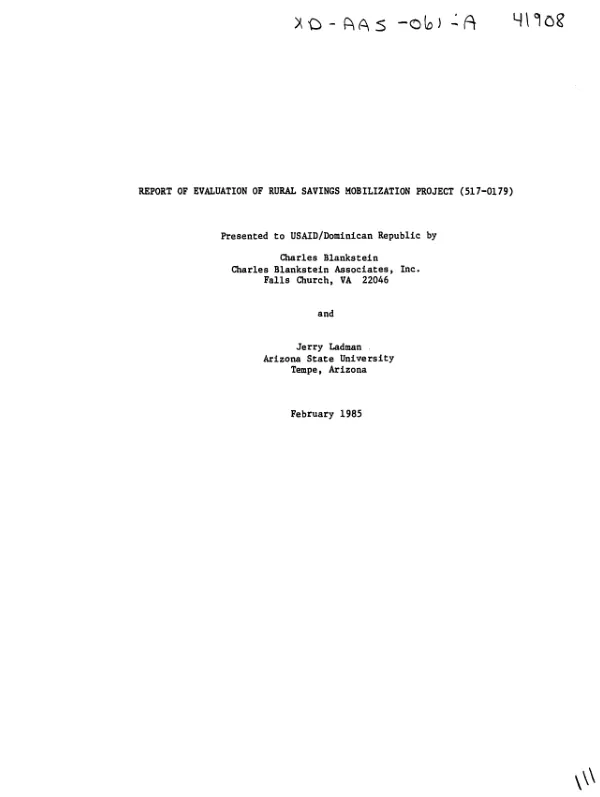 Report of evaluation of rural savings mobilization project (517-0179)