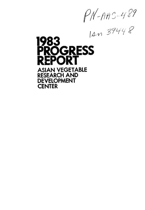 1983 progress report : Asian Vegetable Research and Development Center