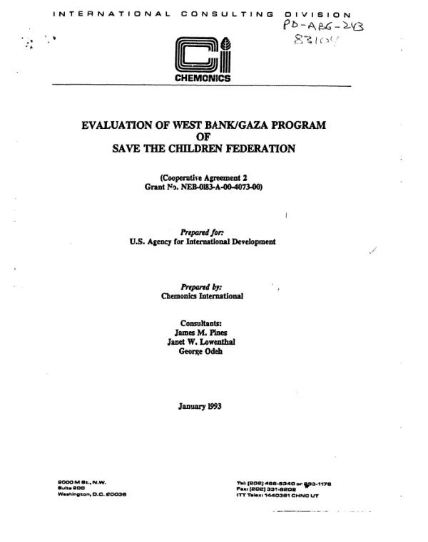 Evaluation of West Bank/Gaza program of Save the Children Federation