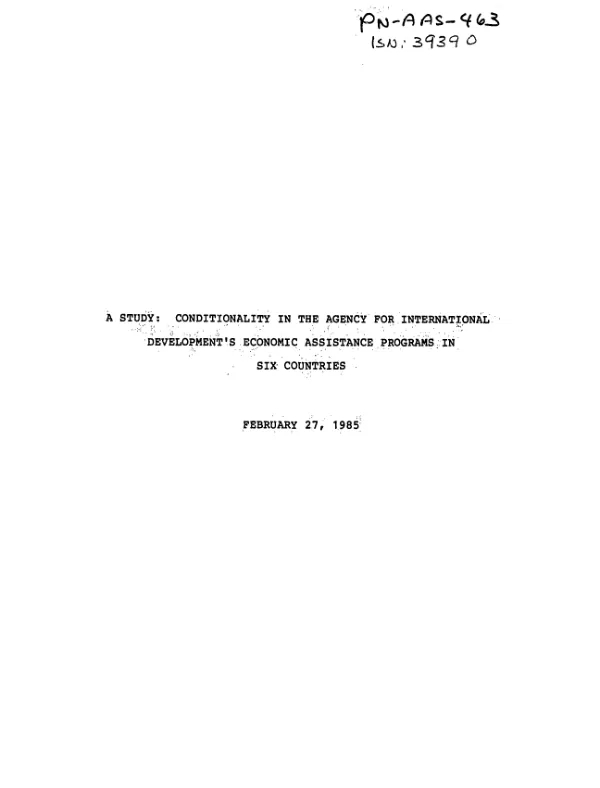 Study : conditionality in the Agency for International Development"s economic assistance programs in six countries