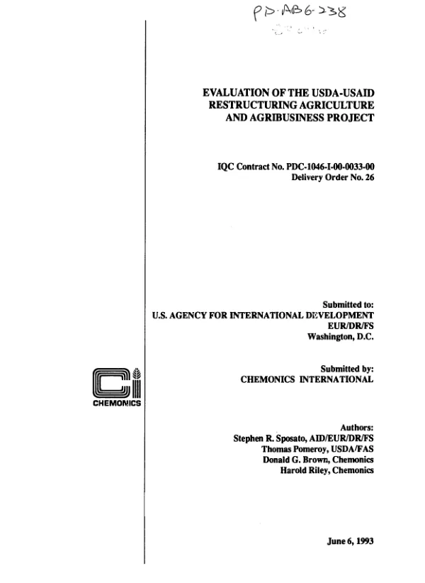 Evaluation of the USDA-USAID restructuring agriculture and agribusiness project