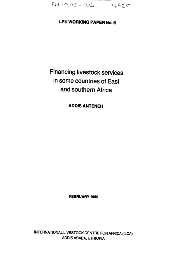 Financing livestock services in some countries of East and southern Africa