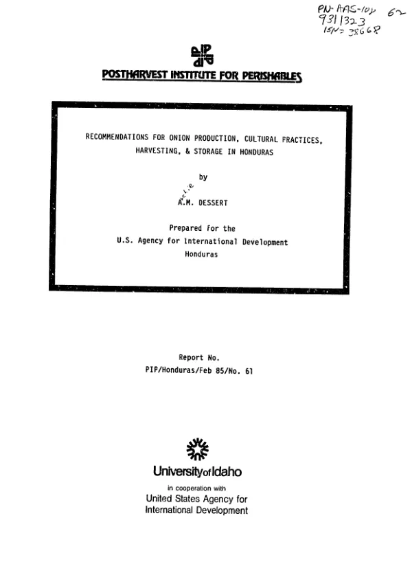Recommendations for onion production, cultural practices, harvesting, and storage in Honduras