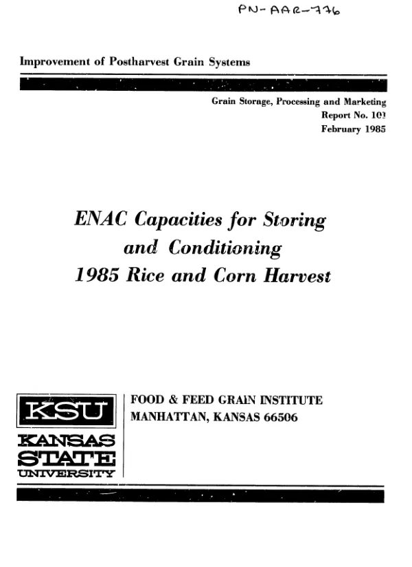 ENAC capacities for storing and conditioning 1985 rice and corn harvest
